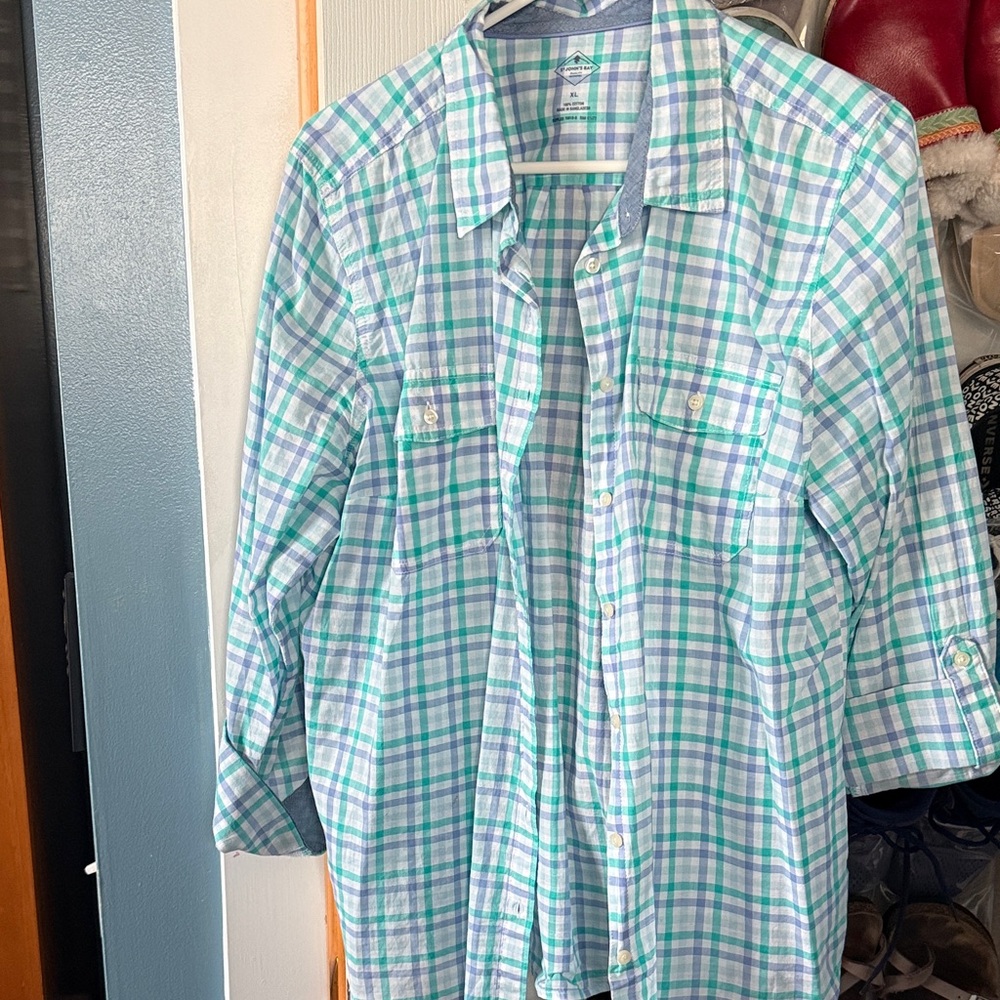 St. John's Bay Blue and Green Plaid Shirt